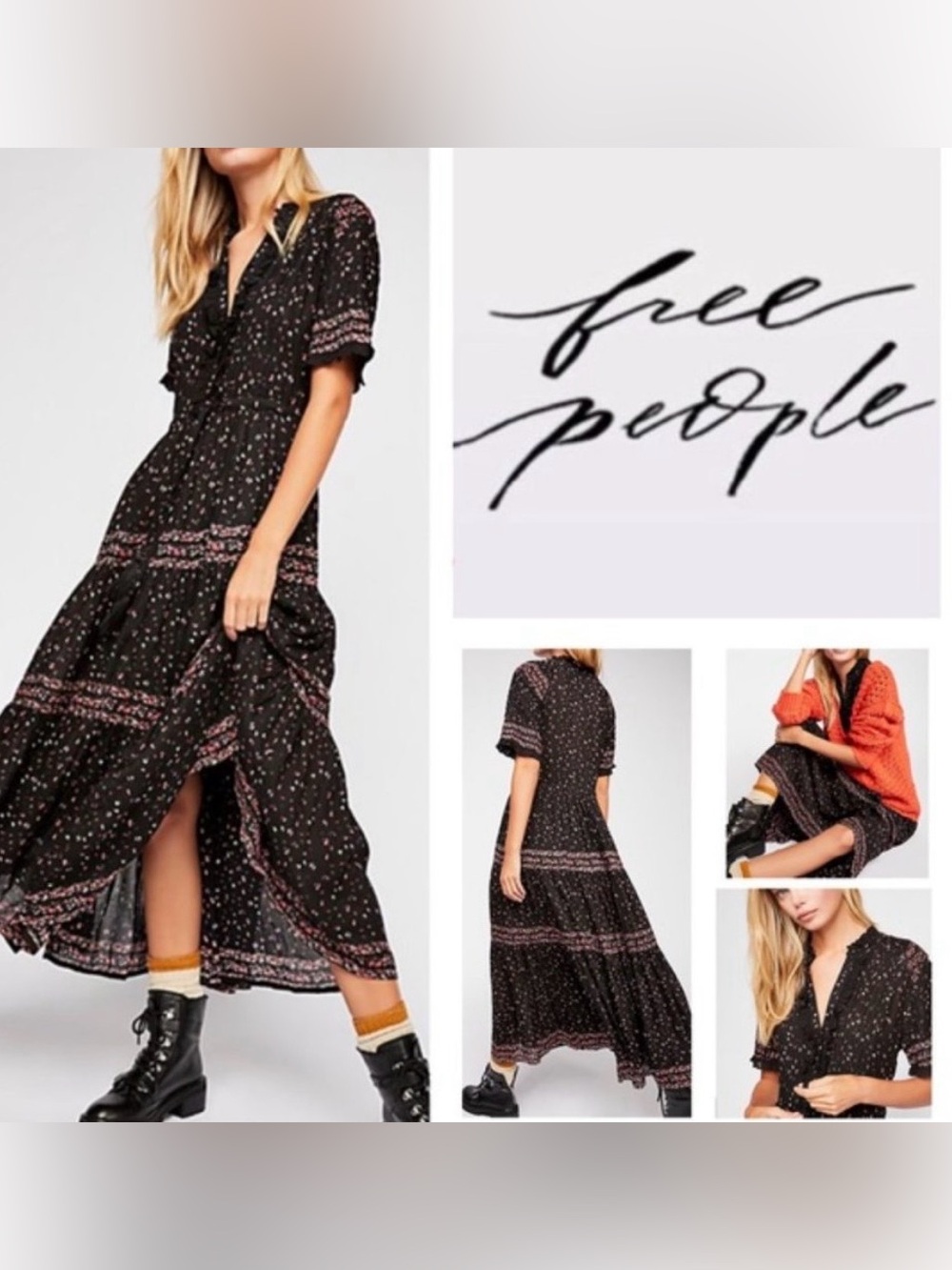 Free People Rare Feeling Black Floral Tiered Maxi Dress - Picture 7 of 8